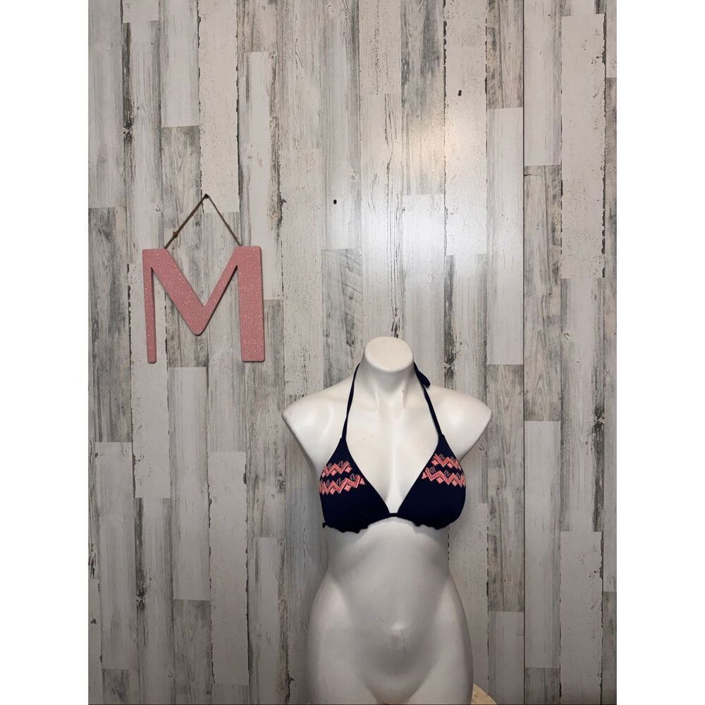 Atmosphere Bikini Top Blue Pink Embroidered Triangle Halter Swim Size 8
